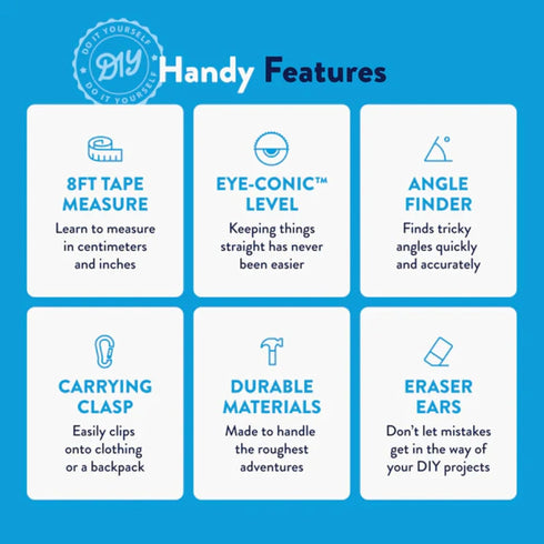 Famm 4-in-1 3+ Handy Fido The Dog Kids Measuring Tape with Adjustable Level Eye, Angle Finder & Eraser Ears Montessori