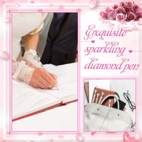 Yexiya 24 Pcs Bridal Shower Pens Happily Ever After Diamond Pens with Black Ink for Women Girls Bridesmaid Gifts