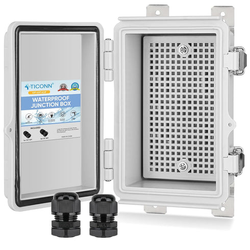 TICONN Waterproof Electrical Junction Box, IP67 ABS Plastic Enclosure with Hinged Cover, Off-white, 5.9"x3.9"x2.8"