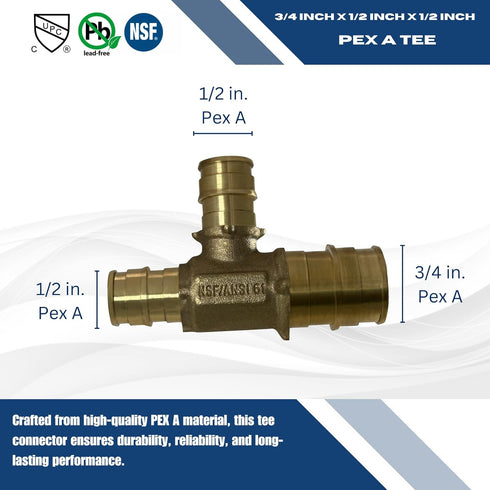 5 Pcs XFITTING Pex A 3/4 Inch x 1/2 Inch x 1/2 Inch Pex Tee - 201-1-5=5XX