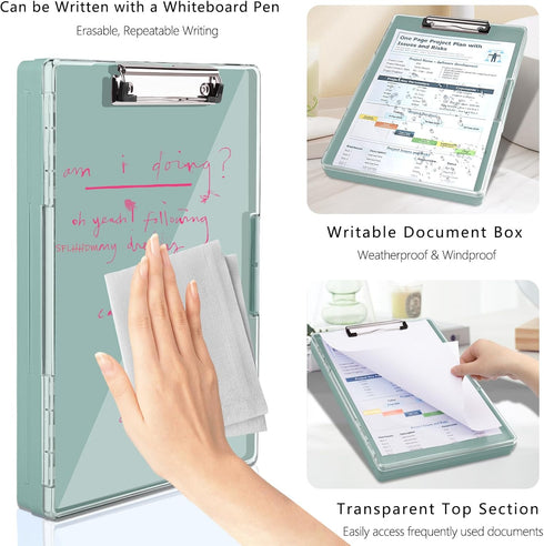 Heavy Duty Clipboard with Storage, 8.5x11 Clip Boards with 2 Storage Cases, Dark Green Nursing Clipboard Folder