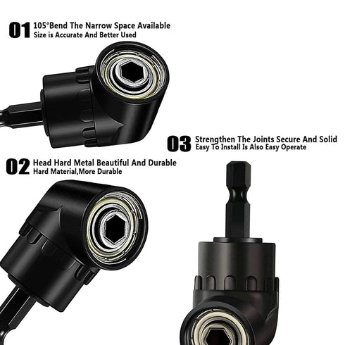 Flexible Drill Bit Extension Set with Right Angle Drill Attachment, 360 Rotatable Socket Adapter Sets