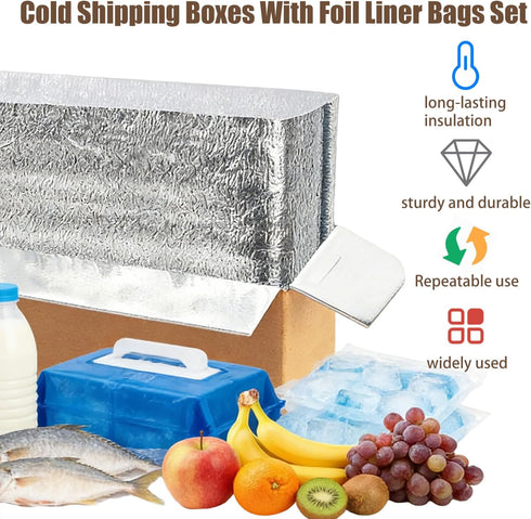 Generic 10 Pack Frozen Commercial Insulated Shipping Box - Cold Shipping Boxes With Foil Liner Bags, Professional