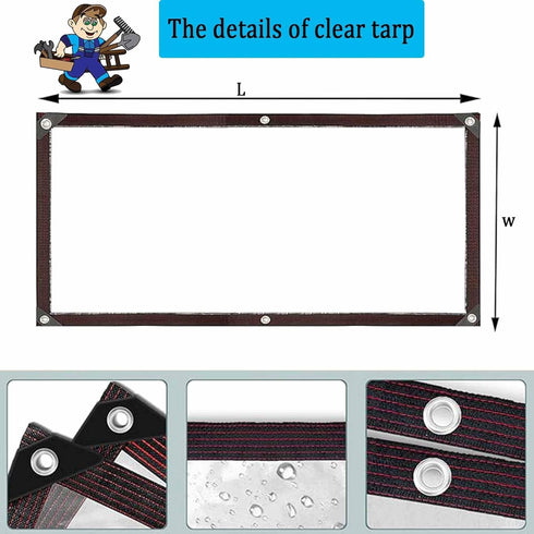 generic 7x14 Grommets, FT Clear Tarp - Heavy Duty Waterproof Plastic Tarps with Outdoor Garden Rainproof Covering