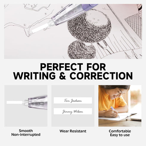 Refillable Retractable White Out Correction Tape, 4 PCS with 2 Extra Refills for Office Supplies