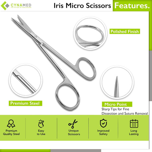 Cynamed Iris Micro Dissecting Precision Lab Scissors, Fine Point Straight, Pack of 1