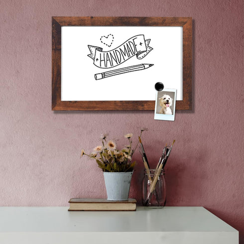 TORASO Dry Erase White Board - Magnetic Wall Board for Office/School/Home, Walnut Wood Frame, 7.9"x 11.8"