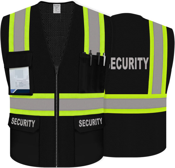 Security Vest for Security Guard, Safety Vest with Pockets, Reflective Work Wear