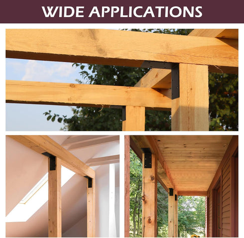 4 PCS Heavy Duty Steel Corner Brackets, 6"x6"x3"L Right Angle Bracket, Metal Joint Timber Connector Support for Wood