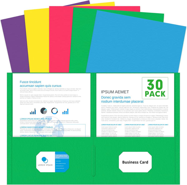 Two Pocket Folders, PANDRI 30 Pack, 2 Pocket Folders, Letter Size Paper File Folder for School Office Home Business,