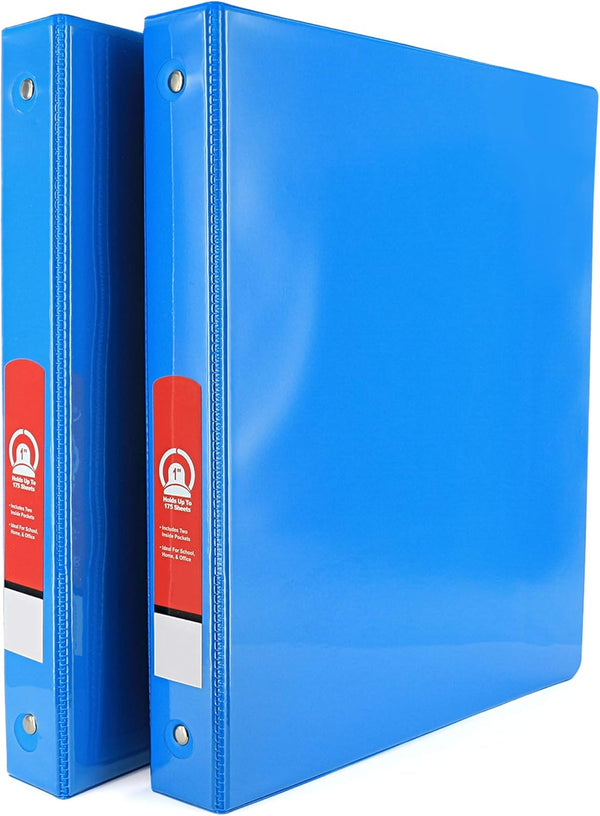 Emraw Super Great 1" 3-Ring View Binder with 2-Pockets, Available in Cyan, Great for School, Home, & Office (2-Pack)