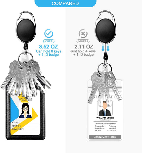 Teskyer 5 Pack Badge Holders - Retractable Badge Reel with Carabiner Clip and Key Ring for ID Cards