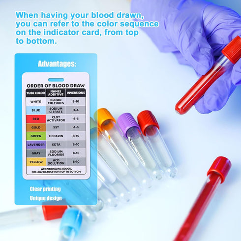PEUTIER 5pcs 5pcs Order of Blood Draw Beads & Reference Cards, Order of Blood Draw Vertical Badge Card Phlebotomy