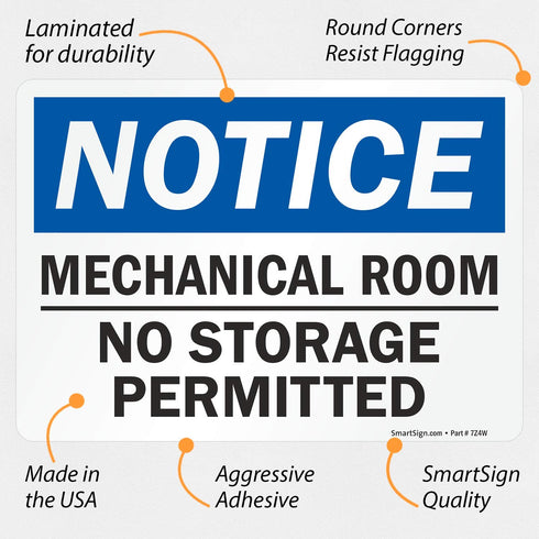 SmartSign - U9-2250-ND_5x7 "Notice - Mechanical Room, No Storage Permitted" Label | 5" x 7" Laminated Vinyl