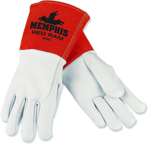MCR Safety 4840L Red Ram Premium Grade Grain Goatskin MIG/TIG Gloves, Large, 1-Pair with 5-Inch Cuff