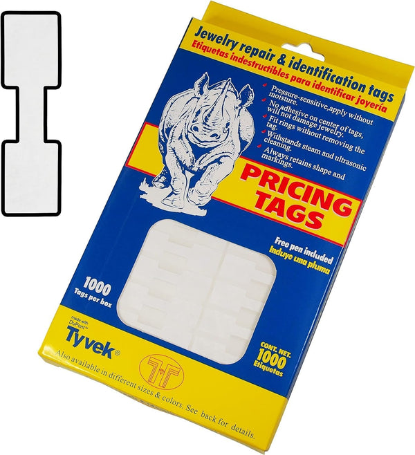 JewelrySupply White Rectangle Jewelry Price Tags, 1000 Pack - Retail Pricing Labels with Free Pen