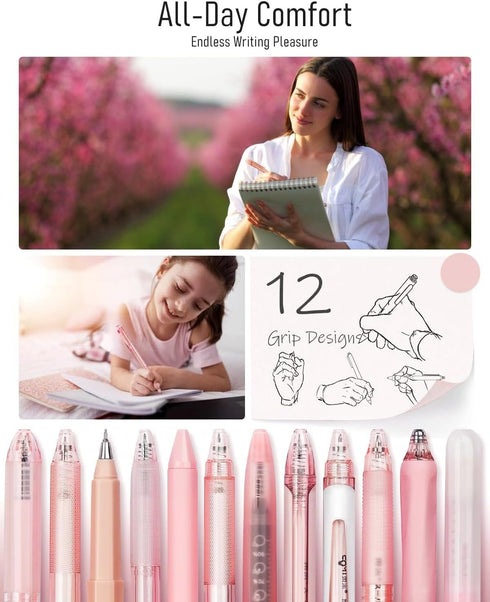 FourCandies 12Pack Pastel Gel Ink Pen Set, 0.5mm Fine Point Retractable with 11 Black Ink Pens & 1 Highlighter