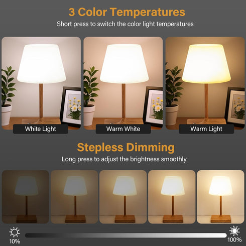 Waterproof,4000mAh Use,3 Dimmable 10.8"H- Shower Lamp Battery Rechargeable Cordless Table Lamp for Indoor & Outdoor