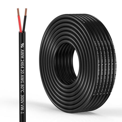 20 Gauge 2 Conductor Electrical Wire 20AWG Stranded PVC Cord 50FT/15.3M Oxygen-Free Copper Cable for LED Strips Lamps