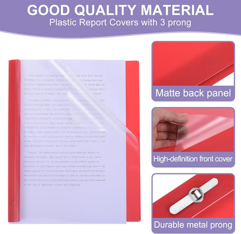PATIKIL 10 Pcs Plastic Report Covers with Prong, 80 Sheet Capacity Clear Presentation Binders