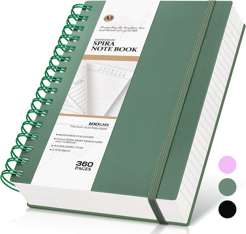 Spiral Notebook Journal, 360 Pages College Ruled Thick Journals for Women Men, A5 Spiral Notebooks for Writing