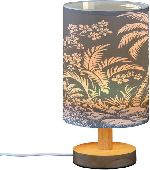 ALAZA Bedside Table Lamp for Bedroom Tropical Palm Tree Nightstand LED Light Lamps with USB Port Linen Fabric Shade