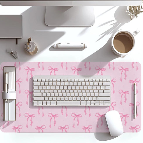 Hahafelt 23.62 13.78 Inches Pink Bows Mouse Pads Coquette Kawaii Mouse Pad x Preppy Trendy Computer Desk Mat for Laptop