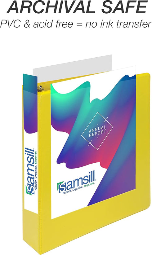Samsill Durable 1.5 Inch D Ring Binder, Customizable Clear View Cover, Made in the USA, Yellow, Holds 350 Pages