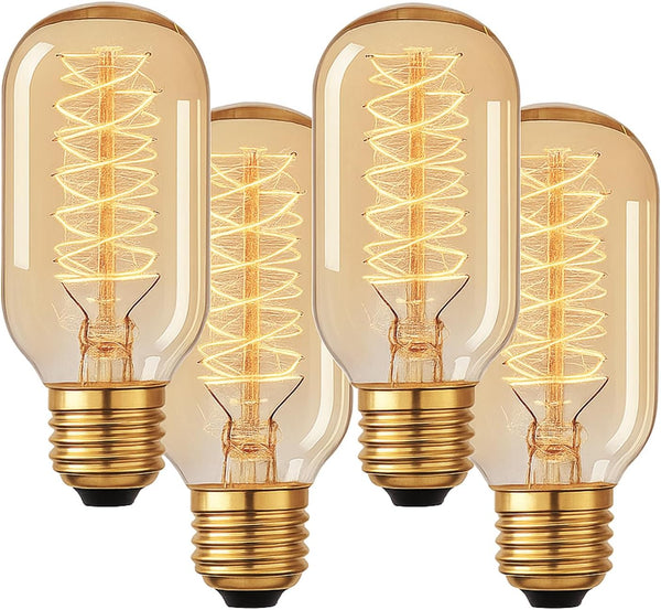 T45 Edison Bulbs, 40 Watt Dimmable, 2700K Warm White, E26/E27 Base Incandescent,