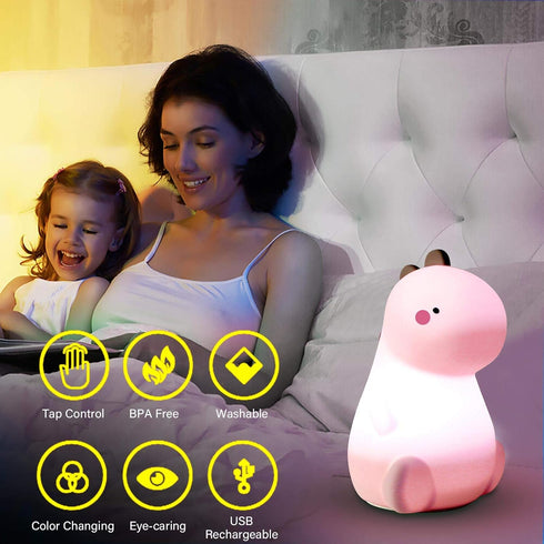 Oaroily Dinosaur Night Light for Kids, LED Nursery Lamp for Toddler's Room, Cute Color Changing Silicone Baby Night