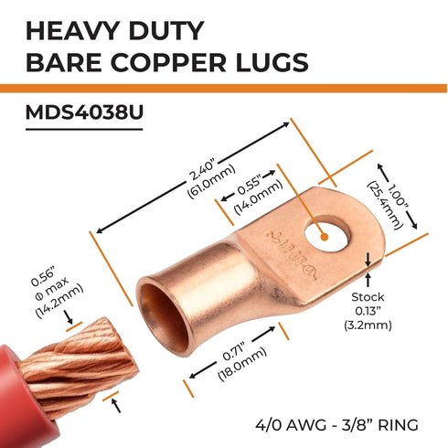 SELTERM 25pcs 4/0 AWG 3/8" Stud Battery Lugs, Heavy Duty Copper Wire Lugs, Electrical Battery Cable Ends