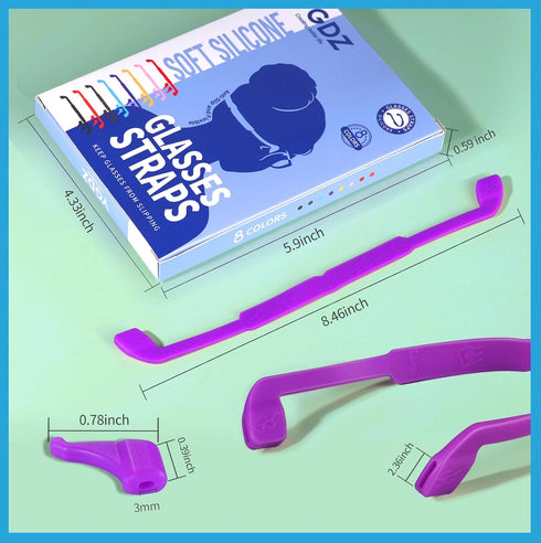 YGDZ Glasses Strap, 8 Pack Kids Eyeglasses String Holder, Silicone Elastic Sports Strap with Ear Grip Hooks, 8 Colors