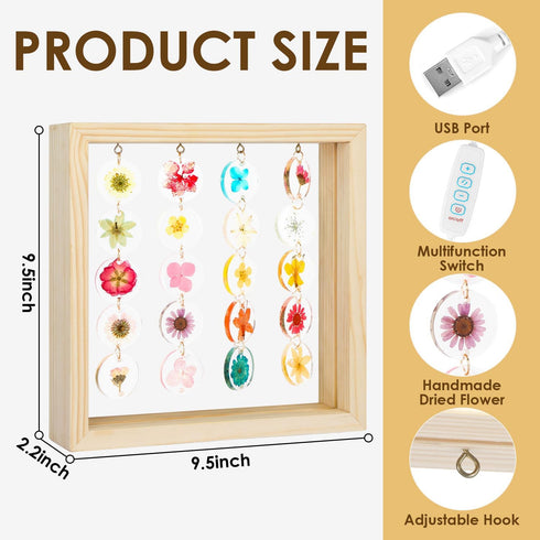 TAEYONK 3 Dimmable Handmade Dried Flower LED Cute lamp, Way Cute Pressed Flower Bedside Lamp with Wooden Frame