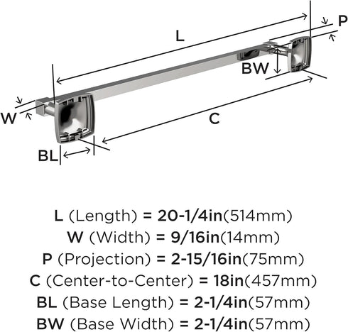 Amerock BH3609326 Chrome Towel Bar, 18 in (457 mm) Towel Rack, Stature Bathroom Towel Holder, Bath Accessories