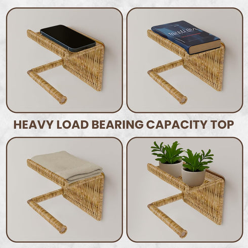 Synthetic Rattan Toilet Paper Holder with Shelf Fits Mega Rolls, Boho Bathroom Decor Roll Holder for RV, Washroom