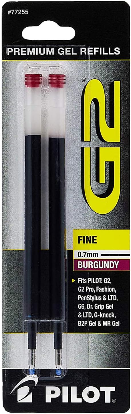 Pilot G2 Gel Ink Pen Refills, Fine Point, 0.7mm, Burgundy Ink, 2 Pack by PILOT