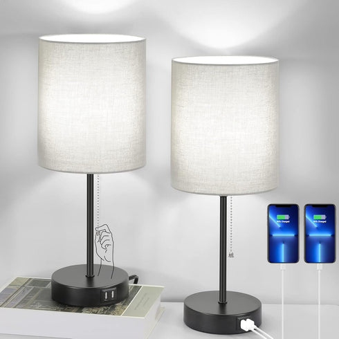 17.3 Table Lamps Set of 2 with 2 USB & AC Outlet,