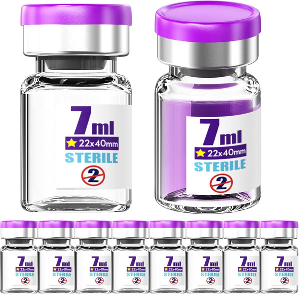Ks-Tek Sterile Empty Vials with Self Healing Injection Port,with Aluminum plastic Cap,Sterile Package (7ml Clear, 10)