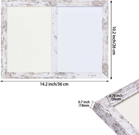 White Felt Board Combo with Bulletin Board and Whiteboard, 10.2" x 14.2", White Wood Frame, Whiteboard+WH-2636WH