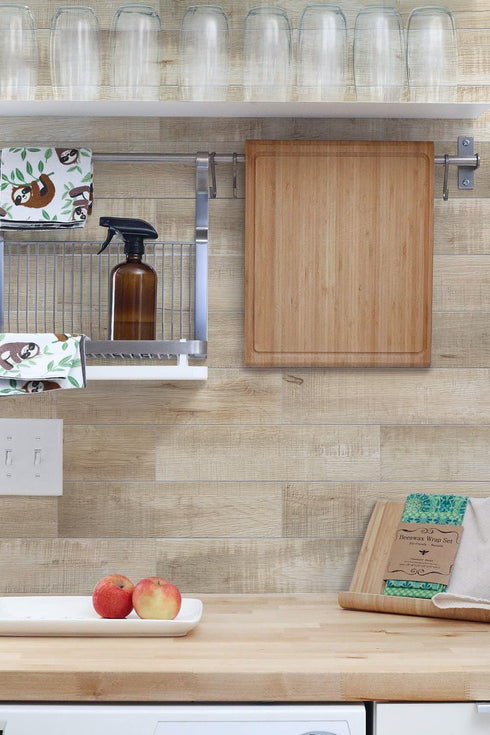 24 W&S PCS Beige Distressed Wood Peel and Stick Backsplash Tiles,Stick on Wood Look Tile for RV,Living Room,Accent