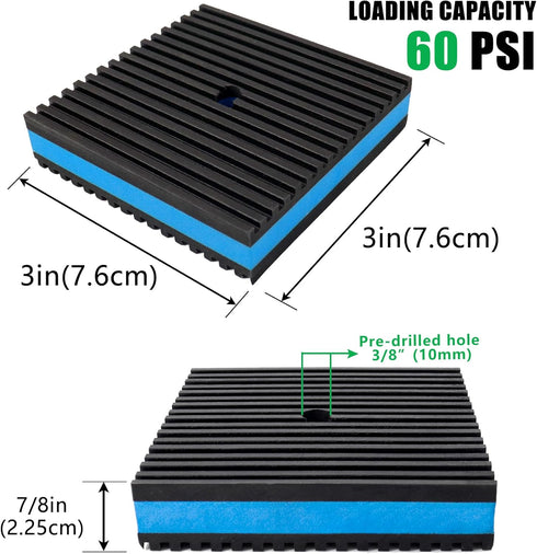 Forestchill Anti Vibration Pads, 3" × 3" × 7/8" Heavy Duty Ribbed Rubber Anti Vibration Isolation Pads with EVA Center Layer for Air Compressor, Air Conditioner Unit, HVAC, Treadmill