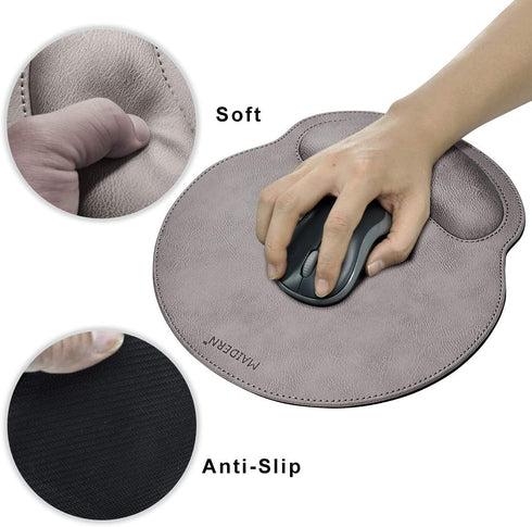 MAIDERN Ergonomic Leather Mouse Pad with Memory Foam Wrist Support, Waterproof Surface, Durable, Relieve Hand Fatigue