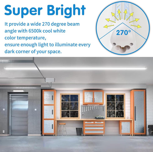 AQIQUUT 2ft, Light,25W 6500K 3200LM Cover,T8 Warehouse(2-Pack) Led Shop Light Led Shop Clear LED Light Fixture,Ceiling