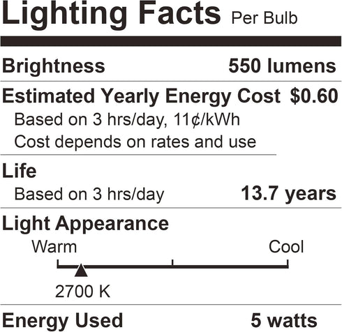 A19 Bulbs, 40 Bulbs, 2700K, 550 E26 Non-Dimmable, 5W Bulbs 6 Pack BUBO LED Light Watt Equivalent LED Soft White Lumens