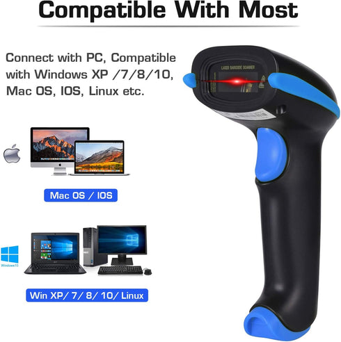 WoneNice 2.4G 1D 100ft Wireless Barcode Scanner Handheld Cordless Barcode Reader for Retail, Warehouse, Inventory