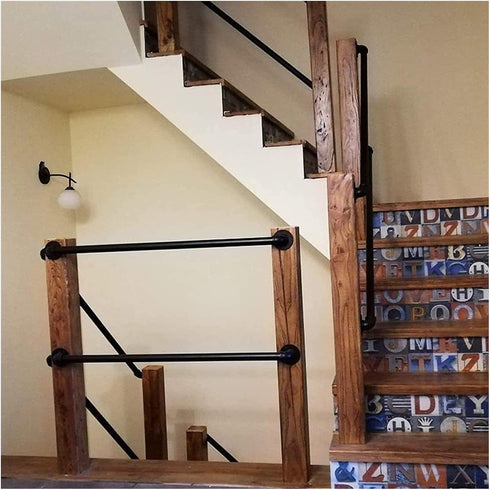 ALDEPO 30-600Cm Non-Slip,500Cm 50cm Grab Bars Stair Railing Handrail - Wrought Iron Non-Slip Armrest, Rustic Black
