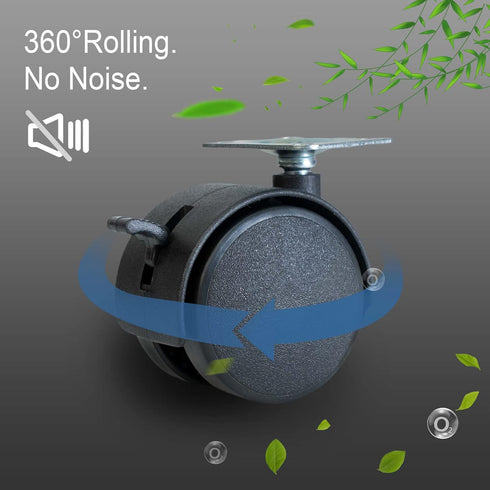 2 Inch Furniture Caster Wheels, 4 Pcs Swivel Plastic Rollers with Locks for Cabinet Drawer Table Desk