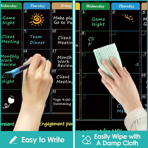 MaxGear Monthly Black Magnetic Calendar for Refrigerator, 16" X 12" Dry Erase Calendar with Markers and Eraser