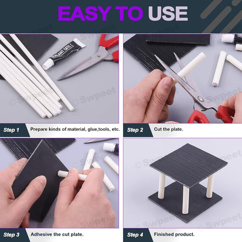 Swpeet 15Pcs Milkly Plastic Rods Assortment Kit, Diameter 3mm Length 250mm for DIY Model Making