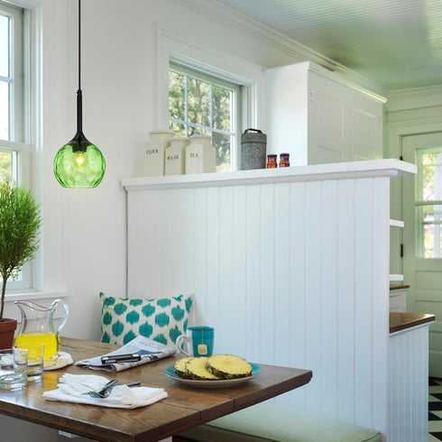JHLBYL 5.91'' 1-Light Hammered E26 Glass Pendant Lights Kitchen Island: Green Glass Pendant Light with Black Finish